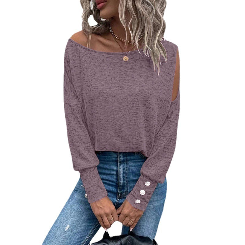 Damen lässiges Longsleeve T-Shirt mit Schulterauschnitten Fudus