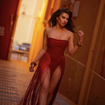 Damen Strandkleid mit fransigem Design Fudus