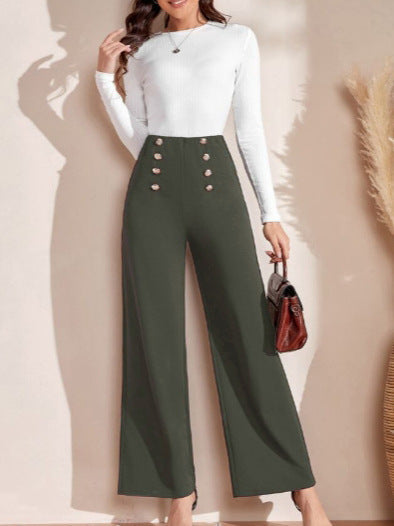 Damen Hochtaillierte Palazzo-Hose mit Knopfdetails Fudus