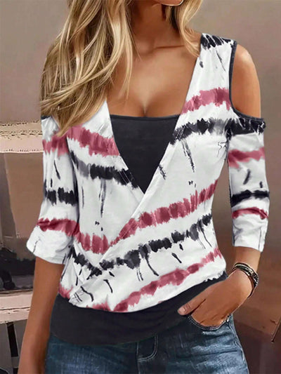 Damen Wickeloberteil mit angeschnittenen Ärmeln und modernem Batikdesign Fudus