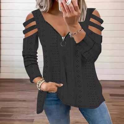 Damen Langarmshirt mit trendigen Cut-Outs und praktischem Reißverschluss Fudus