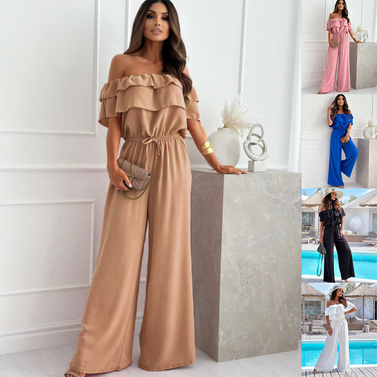 Damen Jumpsuit mit Off-Shoulder Design und weitem Bein Fudus