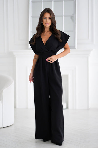 Damen Jumpsuit mit elegantem Wickeldesign und weiten Ärmeln Fudus
