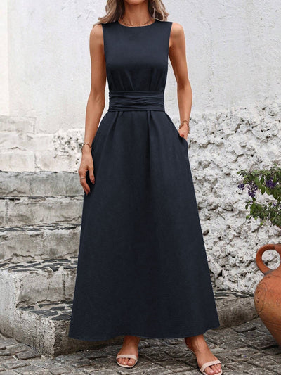 Damen Maxikleid mit eleganter Taillenbindung Fudus