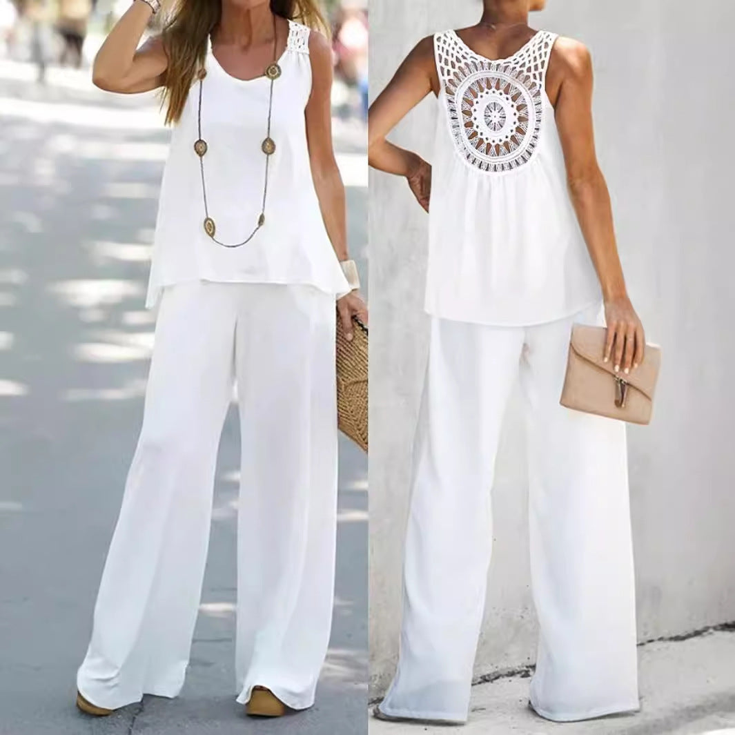 Damen luftiger Jumpsuit mit weitem Bein und raffinierter Schnittführung Fudus