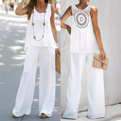 Damen luftiger Jumpsuit mit weitem Bein und raffinierter Schnittführung Fudus