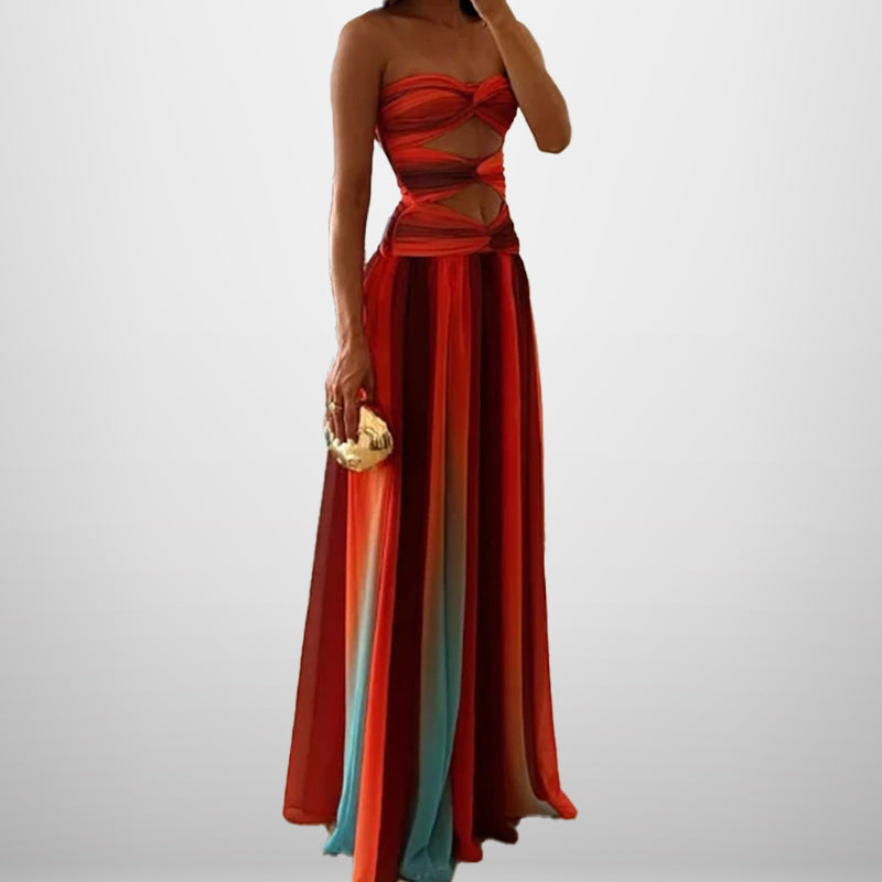 Damen Boho-Chic Maxikleid mit kreativen Cut-Outs und fließendem Rock Fudus