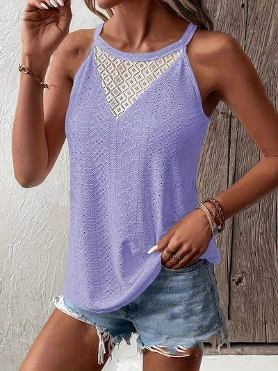 Damen ärmelloses Oberteil mit feiner Lochmusterung und eleganter Spitzeneinsätze Fudus