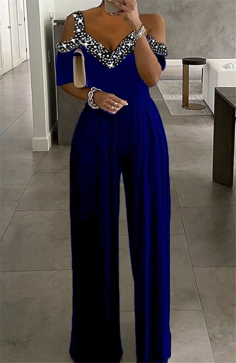 Damen Elegantes Jumpsuit mit Off-Shoulder Design und Glitzerakzenten Fudus