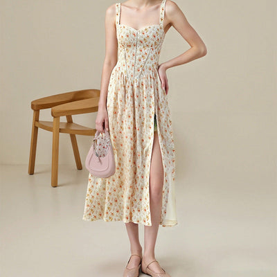 Damen Sommerliches Maxikleid mit elegantem Herzenaußschnitt und schwingendem Rock Fudus