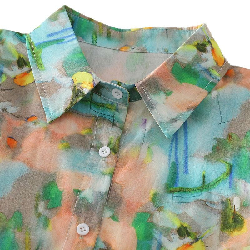 Damen Kurzarm-Hemd mit Herzmuster Fudus