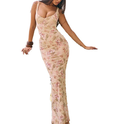 Damen Maxikleid mit floralem Design und figurbetontem Schnitt Fudus