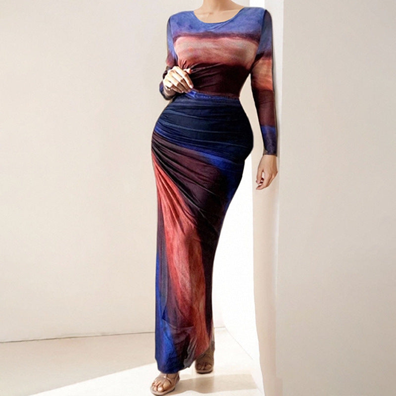 Damen Maxikleid mit raffinierten Drapierungsdetails und elegantem Farbverlauf Fudus