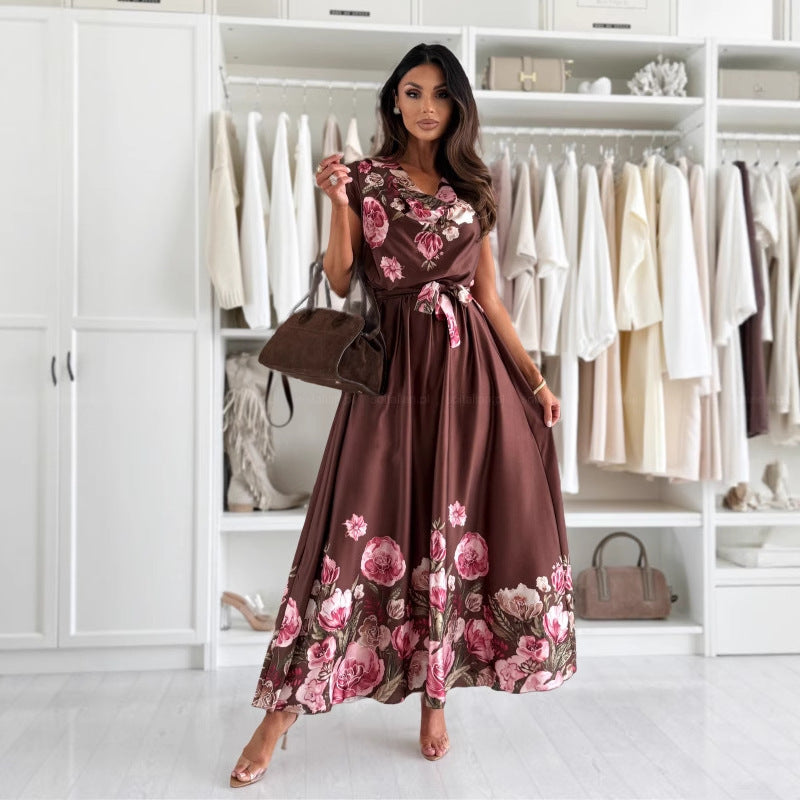 Damen Maxikleid mit floralen Applikationen und seitlichem Schlitz Fudus