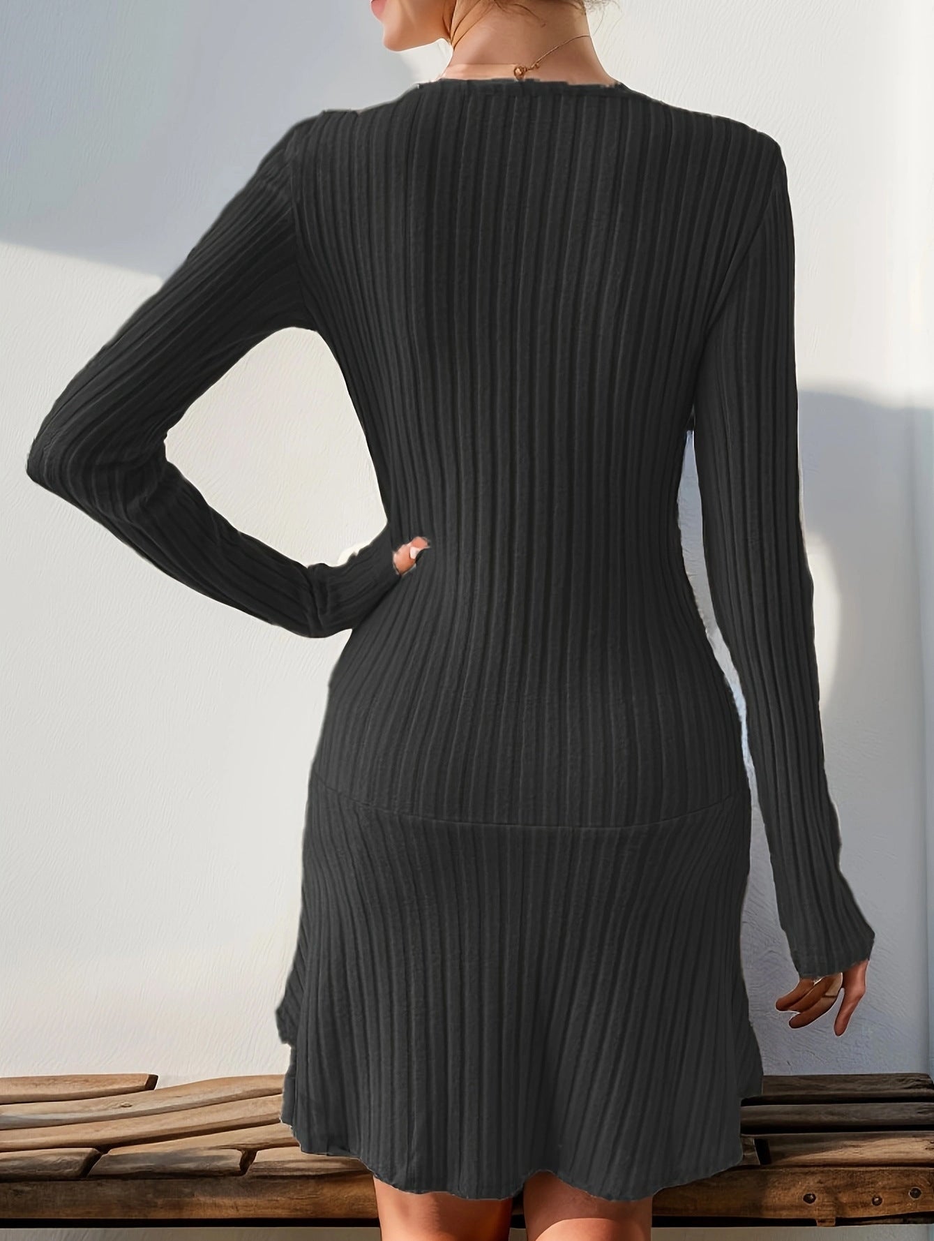 Damen Langärmliges Rippenkleid Fudus