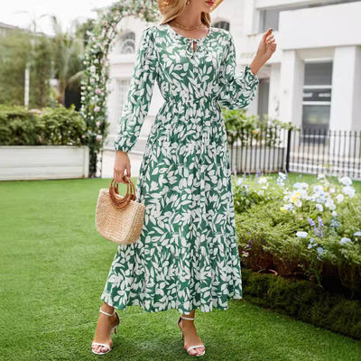 Damen Freizeit Maxi-Kleid mit floralen Details und V-Ausschnitt Fudus