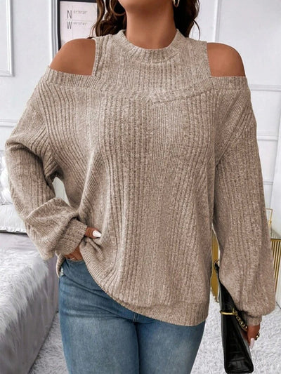 Damen Oversized Strickpullover mit Schulterauschnitten und Rippstruktur Fudus