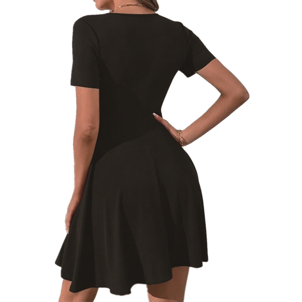 Damen Kurzärmliges Sommerkleid mit schmeichelndem Schnitt und Rippstruktur Fudus