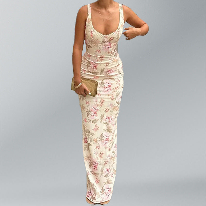 Damen Maxikleid mit floralem Design und figurbetontem Schnitt Fudus