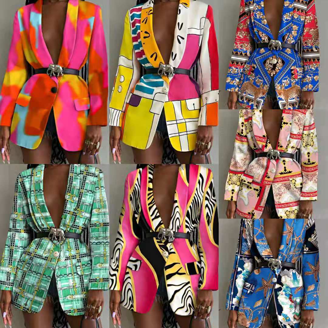 Damen modischer Blazer mit tiefem V-Ausschnitt und auffälligem Kettenmuster Fudus