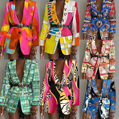 Damen modischer Blazer mit tiefem V-Ausschnitt und auffälligem Kettenmuster Fudus