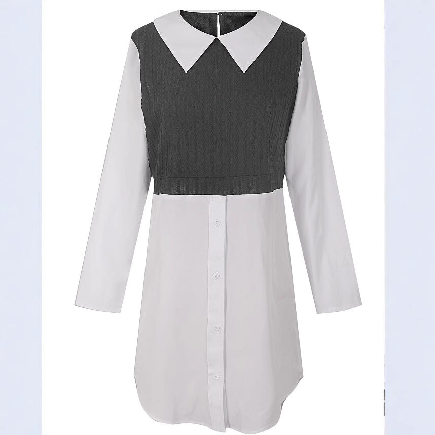 Damen modernes Hemdblusenkleid mit kontrastierendem Oberteil Fudus