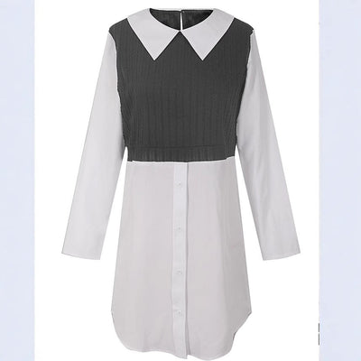 Damen modernes Hemdblusenkleid mit kontrastierendem Oberteil Fudus