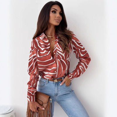 Damen Seidenbluse mit modischem Streifenmuster Fudus