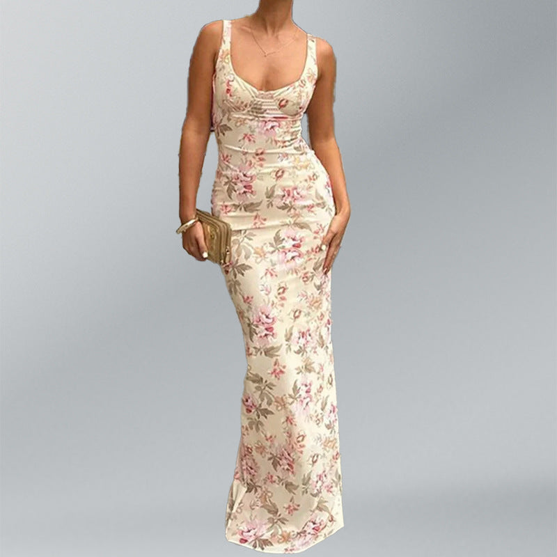 Damen Maxikleid mit floralem Design und figurbetontem Schnitt Fudus