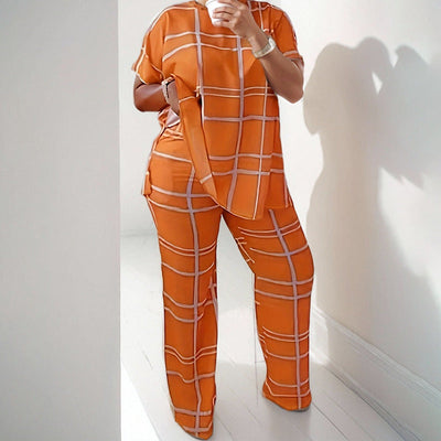 Damen lässiger Zweiteiler aus Übergangsstoffen im modernen Karomuster Fudus