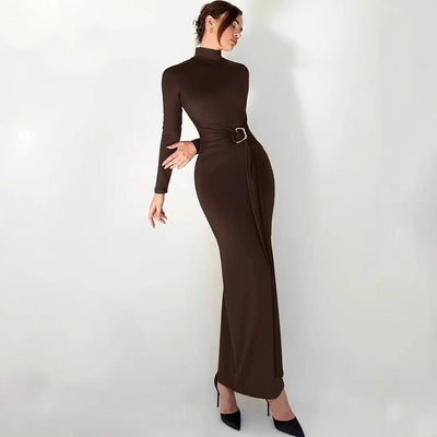 Damen Elegantes Wickelkleid mit Stehkragen und dekorativem Gürtel Fudus