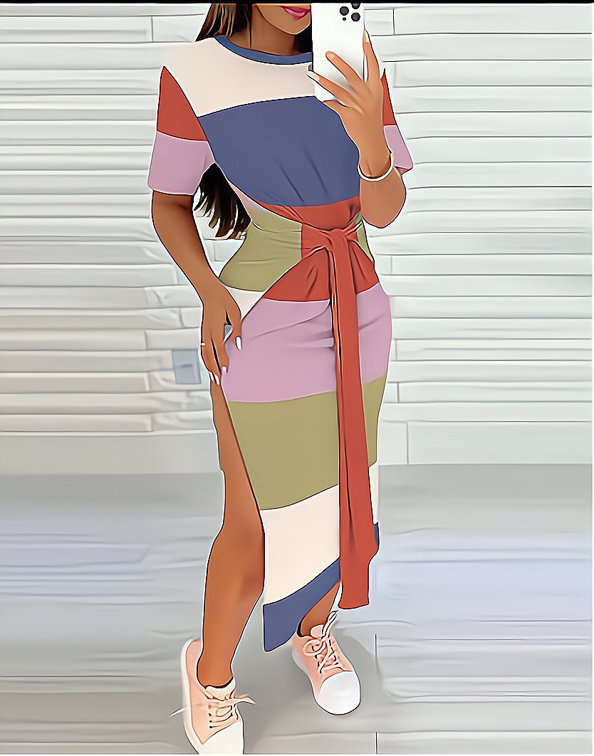 Damen Maxi-Kleid mit seitlichem Schlitz und raffiniertem Wickeldesign Fudus