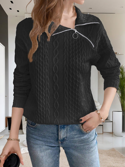 Damen gemütlicher Pullover mit Zipper und Struktur Fudus