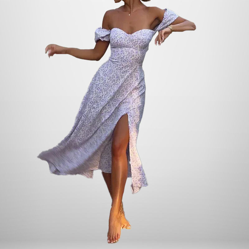 Damen Maxikleid mit schulterfreiem Design und elegantem Schlitz Fudus