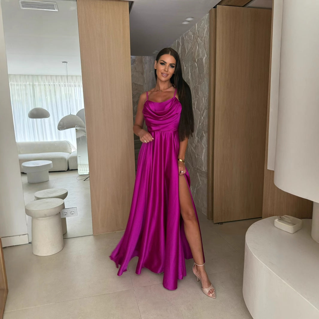 Damen Elegantes Maxikleid mit schwingendem Rock und raffiniertem Schlitz Fudus