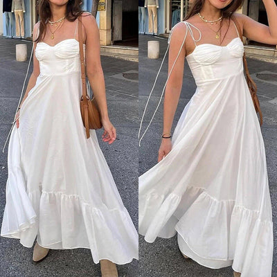 Damen Maxi-Kleid mit eleganter Rüschensaumgestaltung und verspielt taillierter Silhouette Fudus
