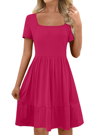 Damen A-linienförmiges Freizeitkleid mit quadratischem Ausschnitt und Volant Fudus