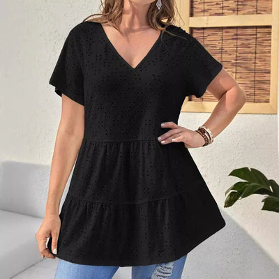 Damen V-Ausschnitt Blusenshirt mit Rüschendetails Fudus