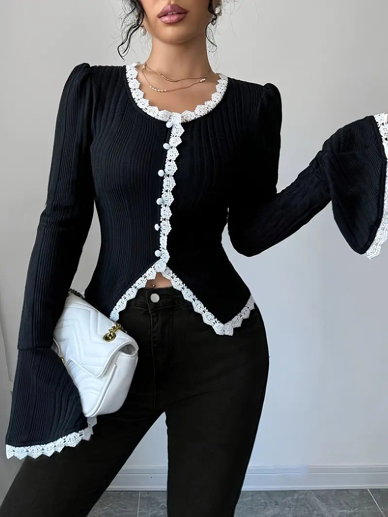 Damen elegante Bluse mit Rü schenärmel und hochwertiger Textur Fudus