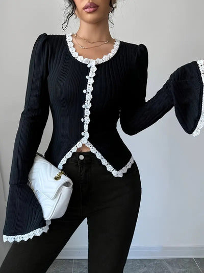 Damen elegante Bluse mit Rü schenärmel und hochwertiger Textur Fudus