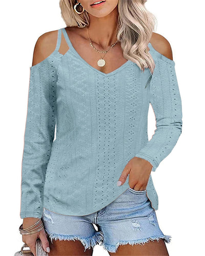 Damen Langarmshirt mit Schulterauschnitten und feiner Struktur Fudus