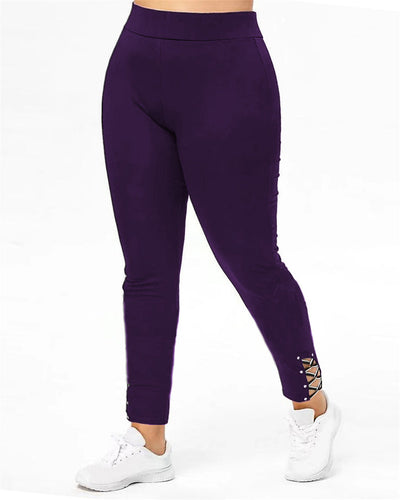 Damen Leggings mit dekorativem Schnitt und hohem Bund Fudus