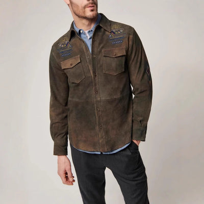 Herren Wildlederhemd mit detaillierten Ethno-Stickereien Aliams