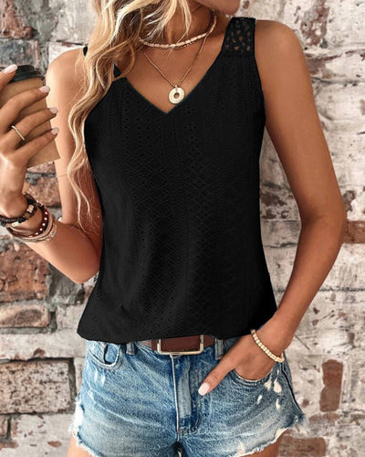 Damen Spitzentop mit V-Ausschnitt und dekorativen Trägern Fudus