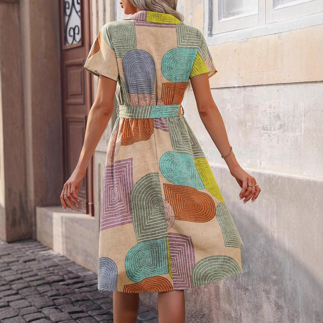 Damen Midi-Kleid mit geometrischem Muster Fudus