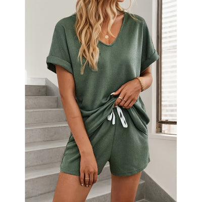 Damen Waffelstruktur Shorty Outfit Fudus