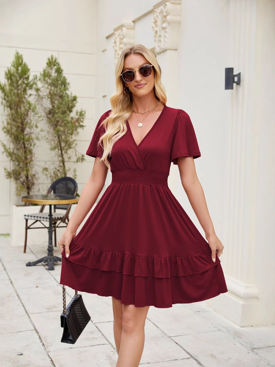 Damen Wickelkleid mit feinem Rüschensaum und elastischem Bund Fudus