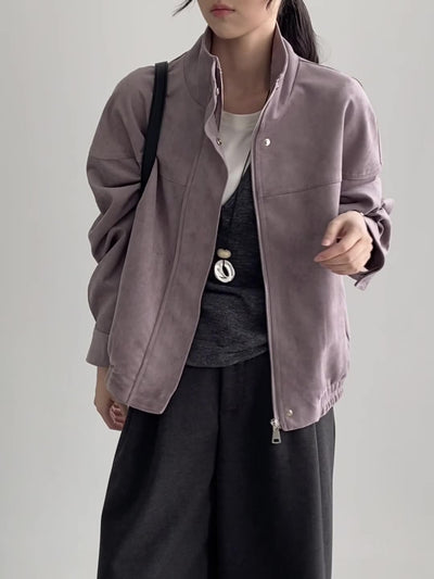 Rinla | Wildlederjacke Mit Stehkragen Und Lockerem Schnitt