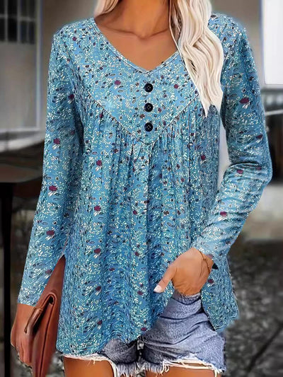Damen Bluse mit Blumenmuster und Knopfdetails Fudus