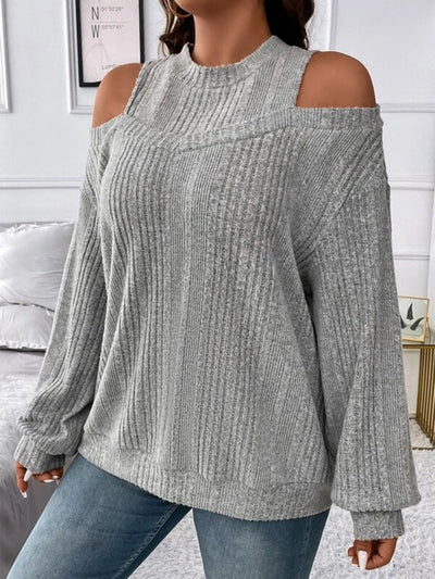 Damen Oversized Strickpullover mit Schulterauschnitten und Rippstruktur Fudus